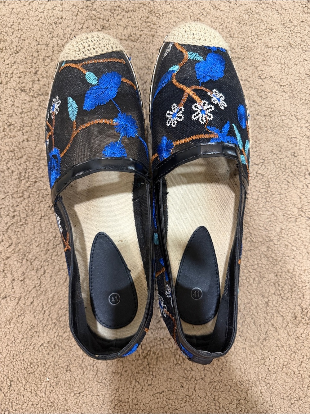 Black Floral Embroidered Slip-On Espadrilles